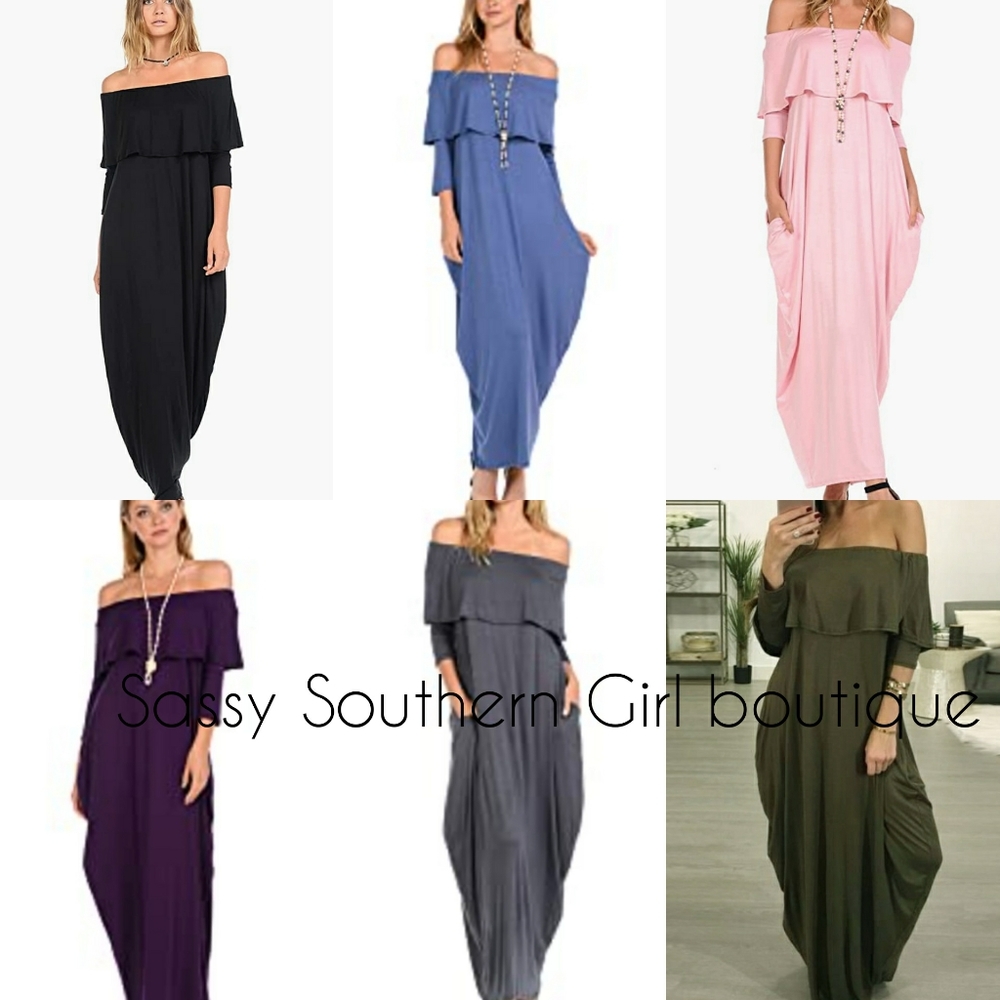 ⭐🆕 Boho Olive green off shoulder maxi dress - Picture 4 of 9